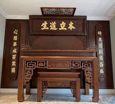 Bàn thờ gỗ Gụ hoa văn triện sen cổ điển BTD11