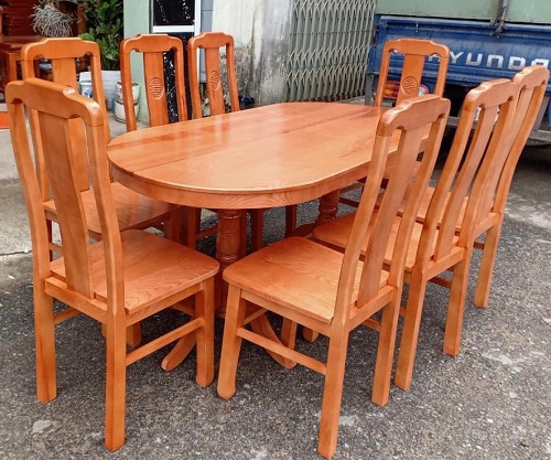 Bộ bàn ăn gỗ sồi mặt hình Oval PA86