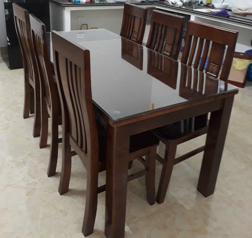 Bộ bàn ăn gỗ sồi mặt gỗ sơn mầu nâu PA83 4, 6, 8 ghế hiện đại mặt liền
