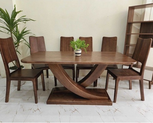 Bộ bàn ăn gỗi sồi chân chữ X PA106
