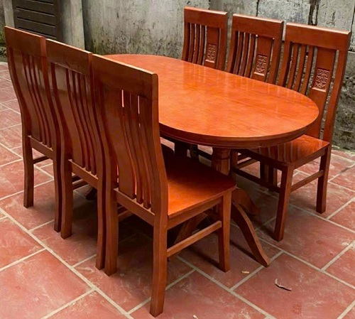 Bàn ăn bầu dục gỗ xoan ta PA75