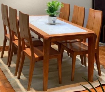 Bộ bàn ăn gỗ sồi chân hươu mặt đá PA89 thiết kế phong cách hiện đại
