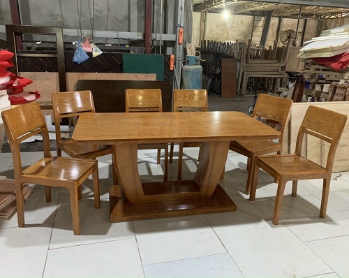 Bộ bàn ăn gỗi sồi chân thuyền PA107