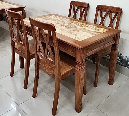 Bộ bàn ăn gỗ sồi mặt đá sang trọng hiện đại PA94