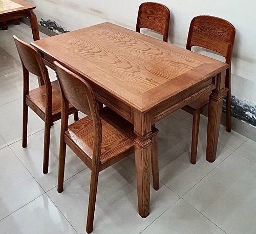 Bộ bàn ăn gỗ sồi chân trụ vuông PA93