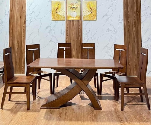 Bộ bàn ăn chân chữ X gỗi sồi PA105
