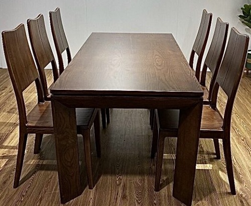 Bộ bàn ăn gỗ sồi chân vát sơn màu óc chó PA87 dài 120, 160, 180 cm