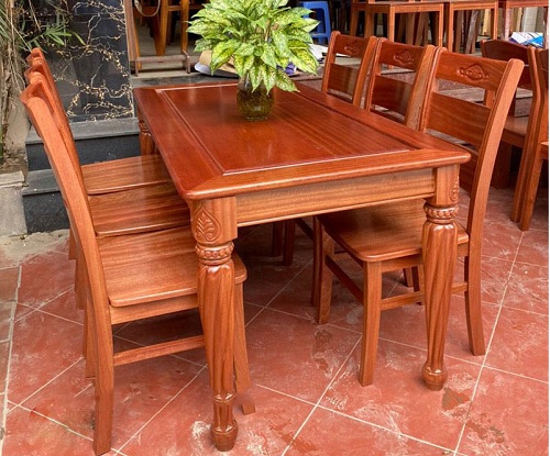 Bộ bàn ăn xoan đào chân trụ tiện tròn PA97