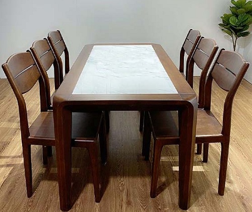 Bộ bàn ghế ăn gỗ sồi kết hợp mặt đá PA101
