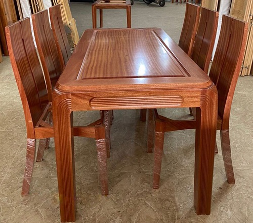 Bộ bàn ghế ăn gỗ xoan mặt liền PA98