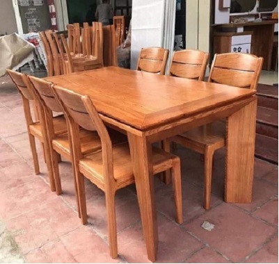Bộ bàn ăn gỗ sồi chân tam giác PA85