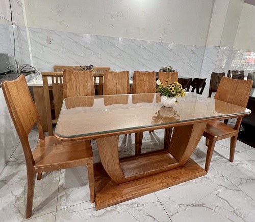 Bộ bàn ăn gỗ sồi chân vòng hiện đại PA104