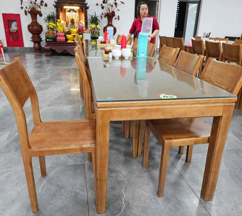 Bộ bàn ghế ăn gỗ sồi mặt kính PA102
