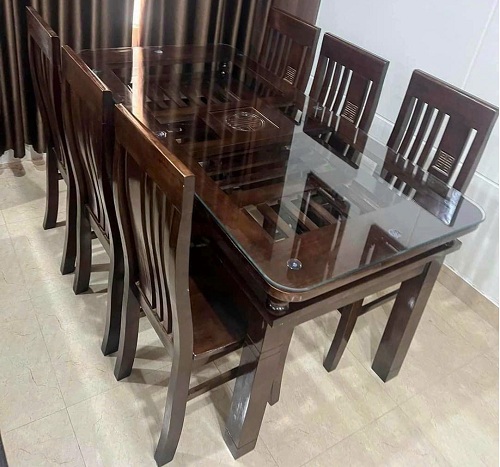 Bộ bàn ăn gỗ sồi 2 tầng sơn mầu nâu PA84