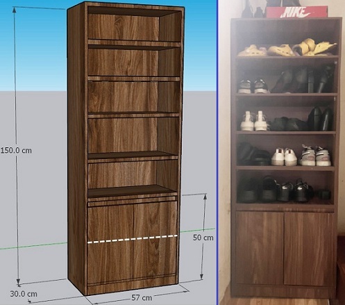 Tủ giầy gỗ công nghiệp cao GTG36 Rộng 57 x Cao 150 x Sâu 30 (cm)
