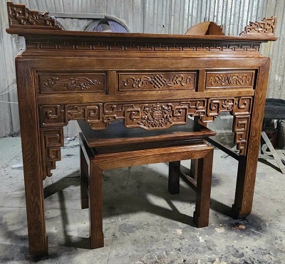 Bàn thờ đứng 153cm gỗ sồi như ý BTD23 chạm khắc hoa văn chìm, nổi