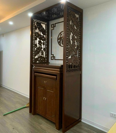 Bàn thờ đứng chưng cư hiện đại gỗ sồi BTD42 đơn giản mộc mạc