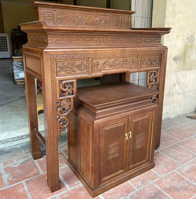 Bàn thờ gỗ sồi 1m27 chạm hoa văn tinh xảo BTD51 bàn thờ gia tiên