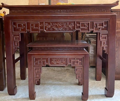 Bàn thờ và ghế thờ hoa văn chạm chìm BTD38 thờ phụng tổ tiên