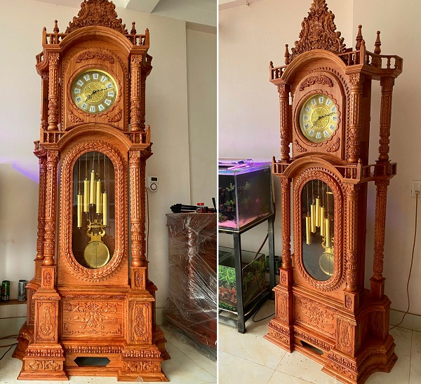 Đồng hồ cây tháp tứ trụ gỗ hương đá DHC01