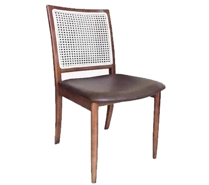 Ghế ăn gỗ lưng tựa đan mây mắt cáo GCL25 đệm vải, đệm da hiện đại g25