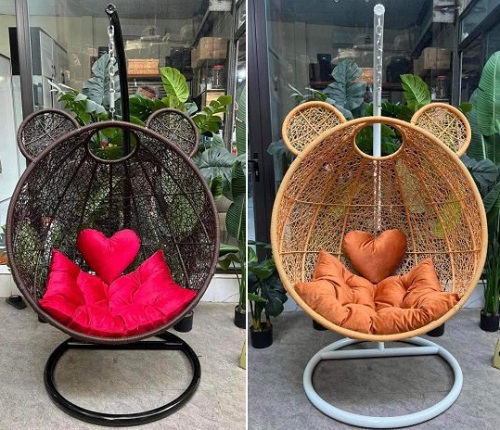 Xích đu tai thỏ đan dây nhựa giả mây XD02 sắt được tĩnh điện sợi giả mây