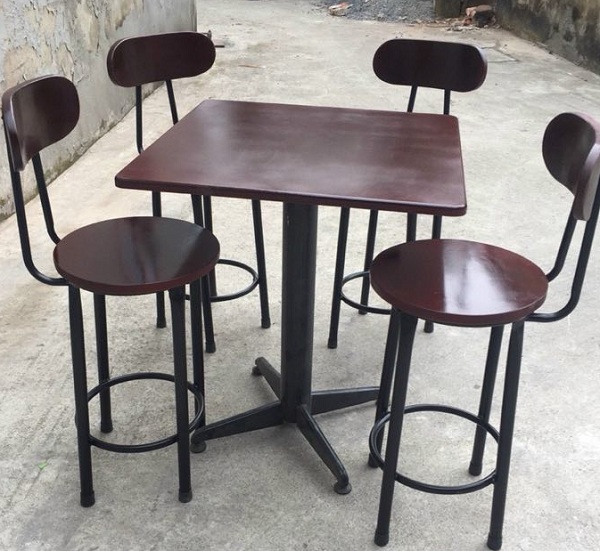 Bộ bàn ghế cafe khung sắt kết hợp gỗ BCF01