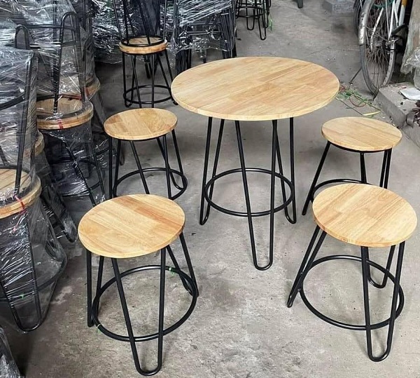 Bộ ghế bàn cafe sắt sơn tĩnh điện mặt gỗ BCF09