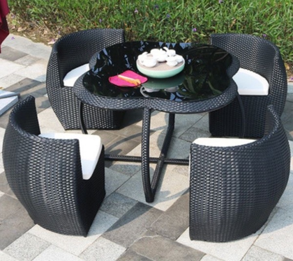 Bàn ghế ăn sân vườn mây giả nhựa BGN-02 cất gọn khi không sử dụng