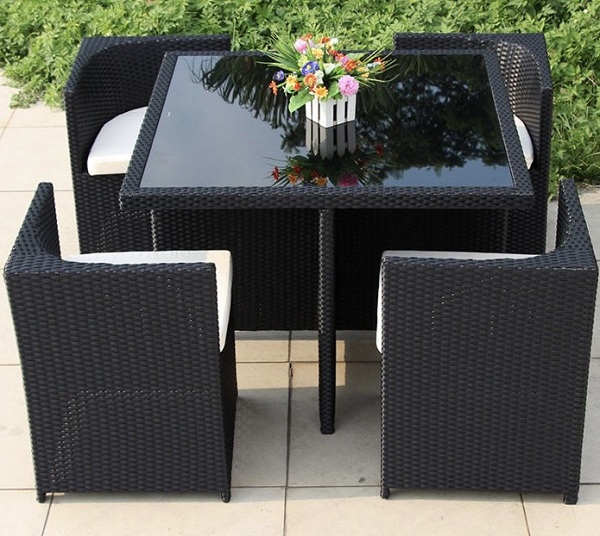 Bàn ghế ăn ăn nhựa giả mây có thể cất gọn BGN-03 thiết kế thông minh