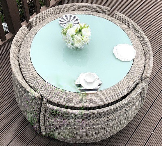 Bộ bàn ghế ăn nhựa giả mây tròn cất gọn BGN-04 hình dáng tròn