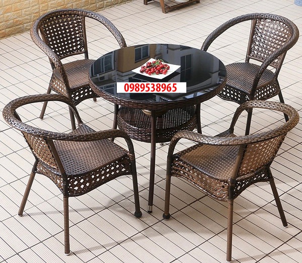 Bàn ghế cafe mây nhựa ngoài trời cho gia đình BGN-06 thiết kế tinh tế