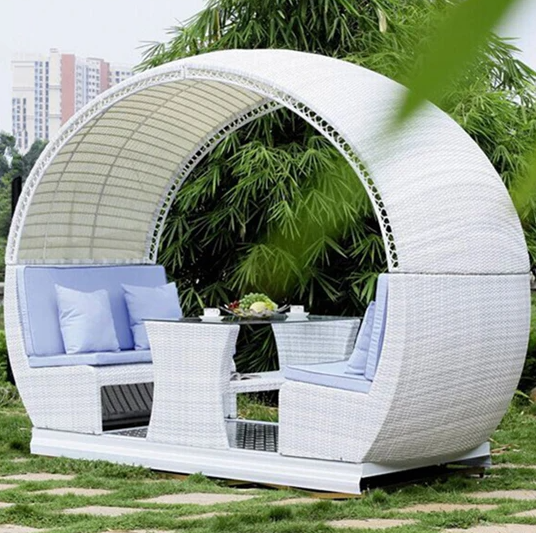 Giường nhựa giả mây vòm cung tròn GVN19 thiết kế thư giãn với mái vòm