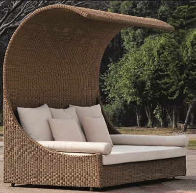 Giường vòm nhựa giả mây dáng sofa thư giãn GVN20 sợi mây nhựa