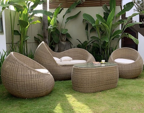Bộ bàn ghế sofa trứng nan nhựa cách điệu SFN01 01 bàn, 01 sofa băng