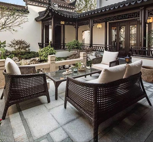 Ghế sofa nan nhựa đan mắt cáo hiện đại SFN03 Đệm gố trượt nước