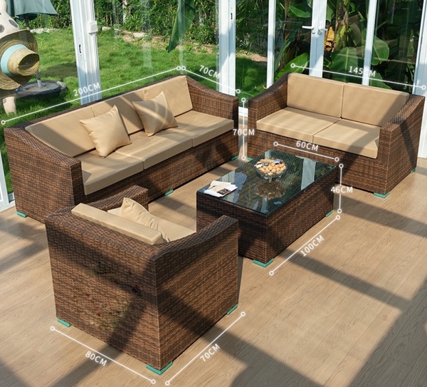 Bộ ghế sofa và bàn nhựa giả mây ngoài trời SFN05 thiết kế sang trọng