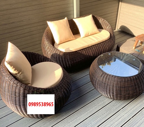 Sofa trứng nhựa giả mây dây tròn SFN09 Bàn ghế sò nhựa sang trọng