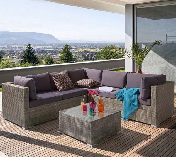 Bàn ghế sofa sợi mây giả nhựa sân vườn biệt thự SFN14 kiểu dáng đẹp