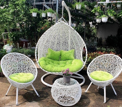 Bộ ghế xích đu đơn mây nhựa đan rối XD06 dùng trong trang trí ngoài trời