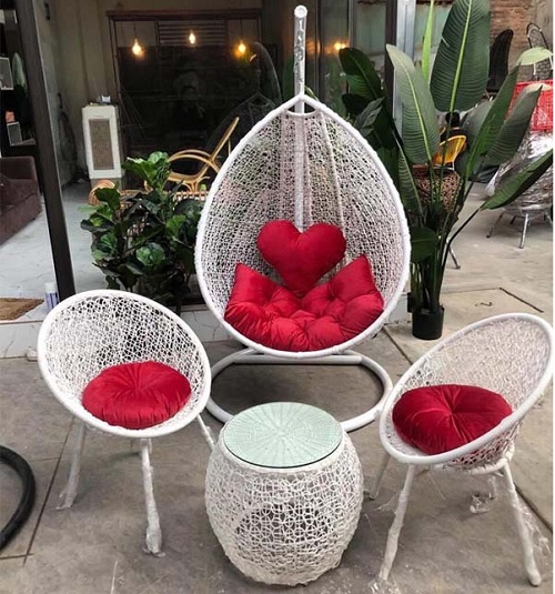 Bộ ghế xích đu đan rối lan nhựa quán cafe XD07 mây nhựa đẹp rẻ Hà Nội