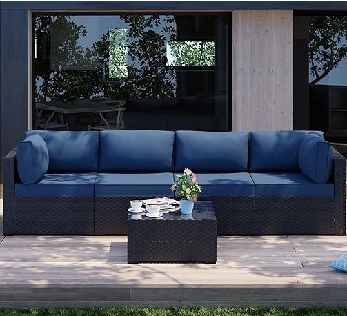 Sofa nhựa giả mây băng dài kết hợp đệm SFN18 sủ dụng ngoài trời