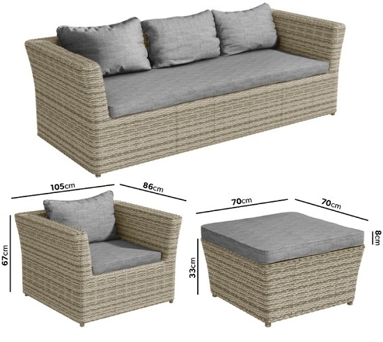 Bộ sofa mây nhựa mặt đệm gối trượt nước cao cấp SFN19 kính cường lực
