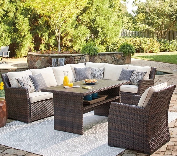 Bộ bàn ghế sofa mây nhựa ngoài trời SFN21 01 bàn, 01 sofa góc, 01 đơn