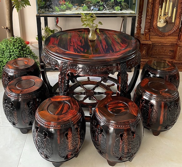 Bộ đôn trống gỗ hương trắc việt hàng đen đỏ BTG1