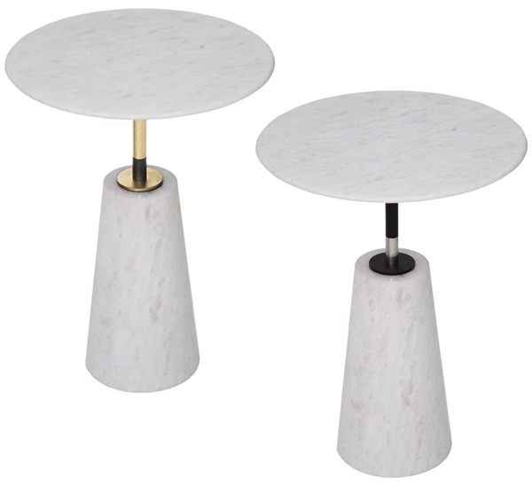 Bàn trà đá đế và mắt đá trắng muối tự nhiên trụ sắt, inox 304 HBS02-F