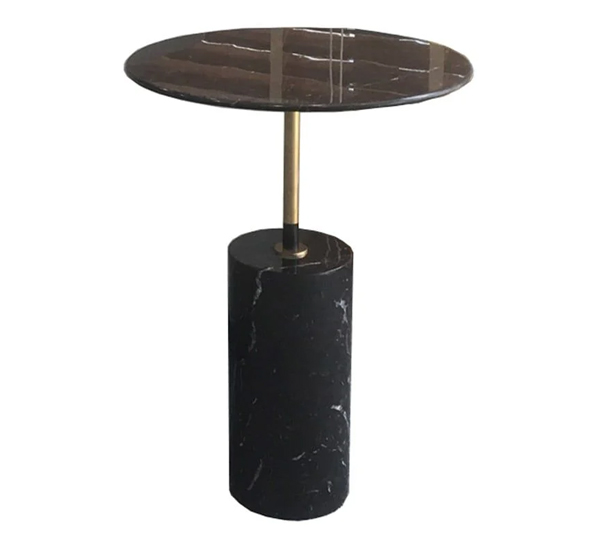 Bàn tab đế tròn hình trụ và mặt đá trụ Inox 304 mạ vàng HBS03