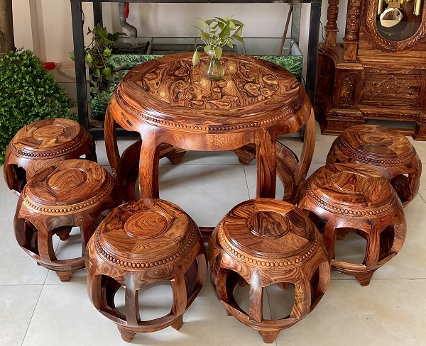 Bộ bàn ghế tròn gỗ cẩm vân tự nhiên BTG12