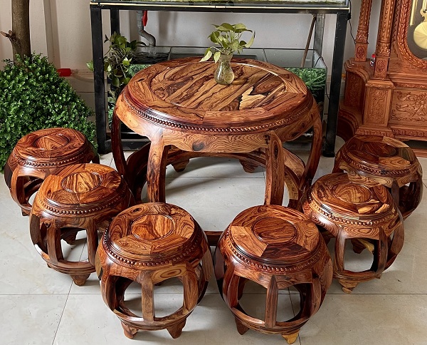 Bộ bàn ghế đôn trống Gỗ cẩm việt BTG6