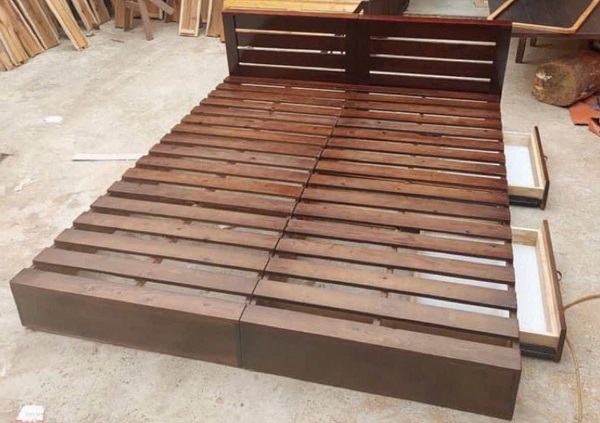 Dát pallet nan gỗ quế, keo có ngăn kéo PG08